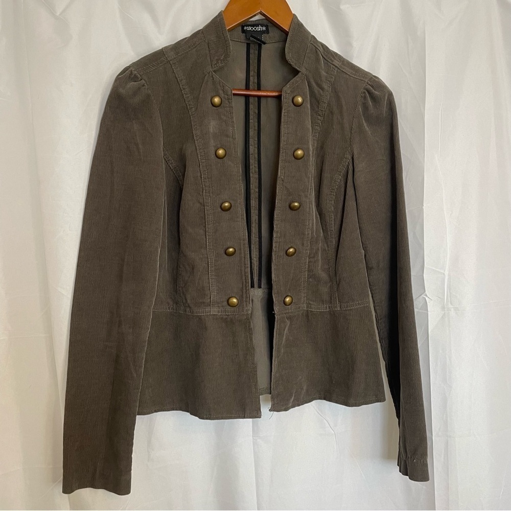 STOOSH Women’s Brown Gold Button Corduroy Moto Bomber Fitted Jacket Size Medium